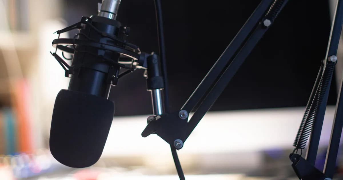 Close-up of a condenser microphone in a studio setting