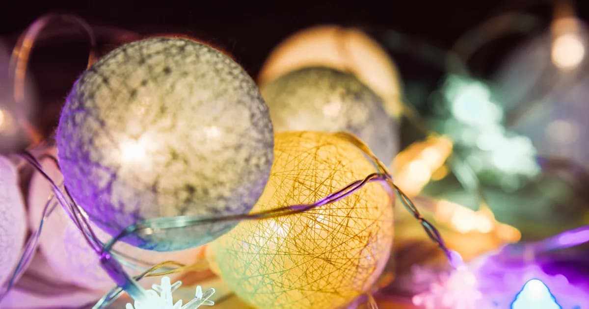 Colorful illuminated Christmas balls and decorations capture the festive spirit