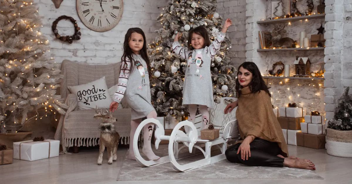 A heartwarming family moment during Christmas with decorations, tree, and joy